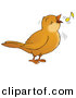 Clipart of a Cartoon Bird Singing with a Yellow Music Note by Alex Bannykh