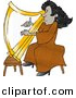 Clipart of a Cartoon Black Harpist Playing Golden Harp by Djart