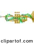 Clipart of a Cartoon Brass Trumpet Instrument with Christmas Lights by Djart