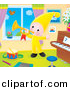 Clipart of a Cartoon Elf Playing a Horn in a Music Room by Alex Bannykh