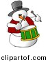 Clipart of a Cartoon Snowman Playing Drums by Djart