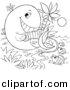 Clipart of a Cartoon Whale Playing an Accordion to Fish in the Sea - Outlined Coloring Page Art by Alex Bannykh