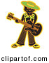 Clipart of a Cool Cartoon Black Cat Playing a Guitar by Andy Nortnik