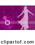 Clipart of a Girl Dancing over Purple Background with Vinyl Record and Music Notes by