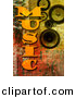 Clipart of MUSIC Word over Speakers on Rusty Background by Chrisroll