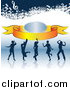 Clipart of Silhouetted Dancers on a Reflective Surface, with a Banner and Music Notes by MacX