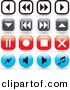 Vector Clipart of 16 Music Player Icon Buttons - Round and Square Designs - Digital Collage by Arena Creative