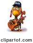 Vector Clipart of a 3d Brown Police Chicken Guitarist by