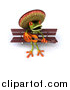 Vector Clipart of a 3d Busker Mexican Guitarist Frog Playing on a Bench by