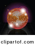 Vector Clipart of a 3d Disco Ball over Reflective Tiles and Purple Flares by Elaineitalia