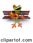 Vector Clipart of a 3d Frog Playing a Guitar on a Park Bench by