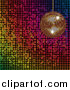 Vector Clipart of a 3d Gold Disco Ball over a Colorful Mosaic Background by Elaineitalia