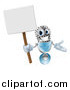 Vector Clipart of a 3d Happy Microphone Holding a Sign by AtStockIllustration