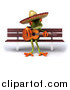 Vector Clipart of a 3d Mexican Guitarist Frog Playing on a Bench by