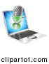 Vector Clipart of a 3d Microphone Emerging from a Laptop Screen by AtStockIllustration