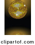 Vector Clipart of a 3d Sparkling Golden Mirror Disco Ball Spinning over a Reflective Background by Elaineitalia