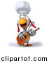 Vector Clipart of a 3d White Chef Chicken Playing a Guitar and Singing by