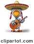 Vector Clipart of a 3d White Mexican Chicken Playing a Guitar by