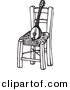 Vector Clipart of a Baglamas Instrument on Wood Chair - Black and White Sketch Art by Any Vector