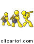 Vector Clipart of a Band of Yellow Men Playing Flutes and Drums at a Music Concert by Leo Blanchette