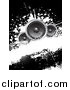 Vector Clipart of a Black and White Grungy Music Background with Three Speakers by KJ Pargeter