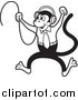 Vector Clipart of a Black and White Monkey Jumping and Wearing Headphones by Lal Perera