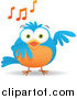 Vector Clipart of a Blue and Orange Bird Singing by Qiun