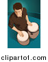 Vector Clipart of a Bongo Drum Player over Teal by Mayawizard101