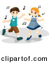 Vector Clipart of a Cartoon Boy and Girl Dancing to Music Notes by BNP Design Studio