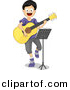 Vector Clipart of a Cartoon Boy Playing a Guitar While Sitting Behind a Stand with Sheet Music by BNP Design Studio