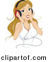 Vector Clipart of a Cartoon Girl Listening to Music Through Headphones While Smiling by BNP Design Studio