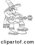 Vector Clipart of a Cartoon Mexican Guitarist - Outline Coloring Page Line Art by Djart