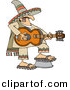 Vector Clipart of a Cartoon Mexican Guy Playing a Guitar by Djart