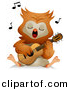 Vector Clipart of a Cartoon Owl Singing While Playing a Guitar by BNP Design Studio