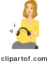 Vector Clipart of a Cartoon Pregnant Girl Using Headphones to Play Music to Her Baby by BNP Design Studio