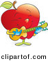 Vector Clipart of a Cartoon Red Apple Strumming a Musical Guitar by