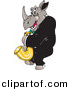 Vector Clipart of a Cartoon Rhino Playing a Saxophone by Dennis Holmes Designs