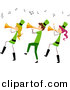 Vector Clipart of a Cartoon St. Patrick's Day Stick People Playing Trumpet Horns by BNP Design Studio