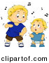 Vector Clipart of a Cartoon Toddler and Baby Boys Dancing with Music Notes by BNP Design Studio