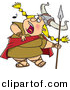 Vector Clipart of a Cartoon Viking Singing Loundly While Holding a Spear by Toonaday