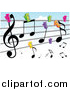 Vector Clipart of a Colorful Clips Holding Music Notes to a Clothes Line Against a Cloudy Sky by Mayawizard101