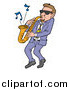 Vector Clipart of a Cool White Man Wearing Shades and Leaning Back While Playing Blues Music on a Sax by LaffToon