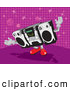Vector Clipart of a Dancing Cartoon Radio Character on a Sparkly Purple Disco Background by David Rey