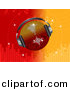 Vector Clipart of a Disco Ball Wearing Headphones over Bright Red and Orange Equalizer Background by Elaineitalia