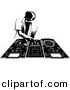 Vector Clipart of a DJ Man Mixing Records - Black and White by Frisko