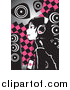 Vector Clipart of a Emo Girl Wearing Headphones over Pink and Black Checkers by Mayawizard101