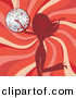 Vector Clipart of a Girl Dancing in Front of Red Swirl Background and a Disco Ball by Amanda Kate