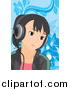 Vector Clipart of a Girl Listening to Music over Blue Floral by Mayawizard101
