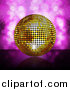 Vector Clipart of a Gold Disco Ball over Purple Flares by Elaineitalia