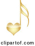Vector Clipart of a Gold Love Heart Music Note by Andrei Marincas